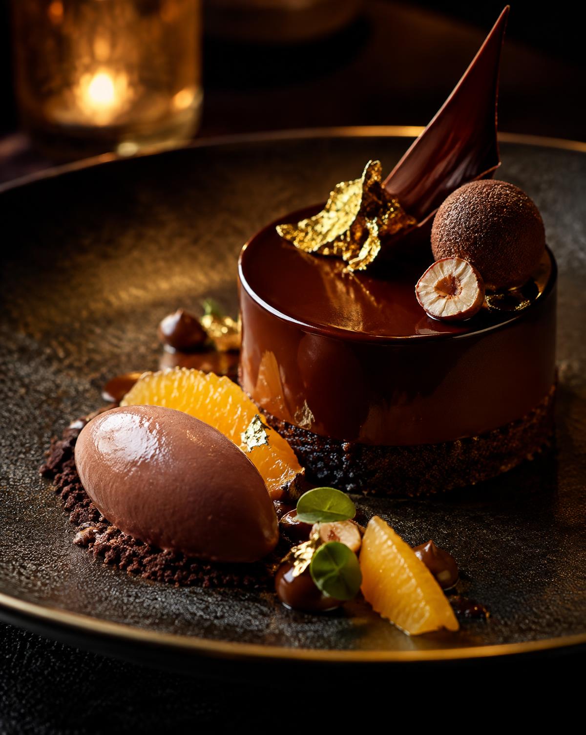 Dessert gastronomique au chocolat